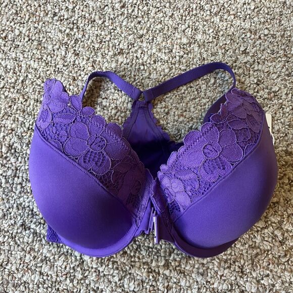 NWT Bare Necessities Racerback Bra Size 30G Purple Lace Front Close Underwire - Picture 1 of 7